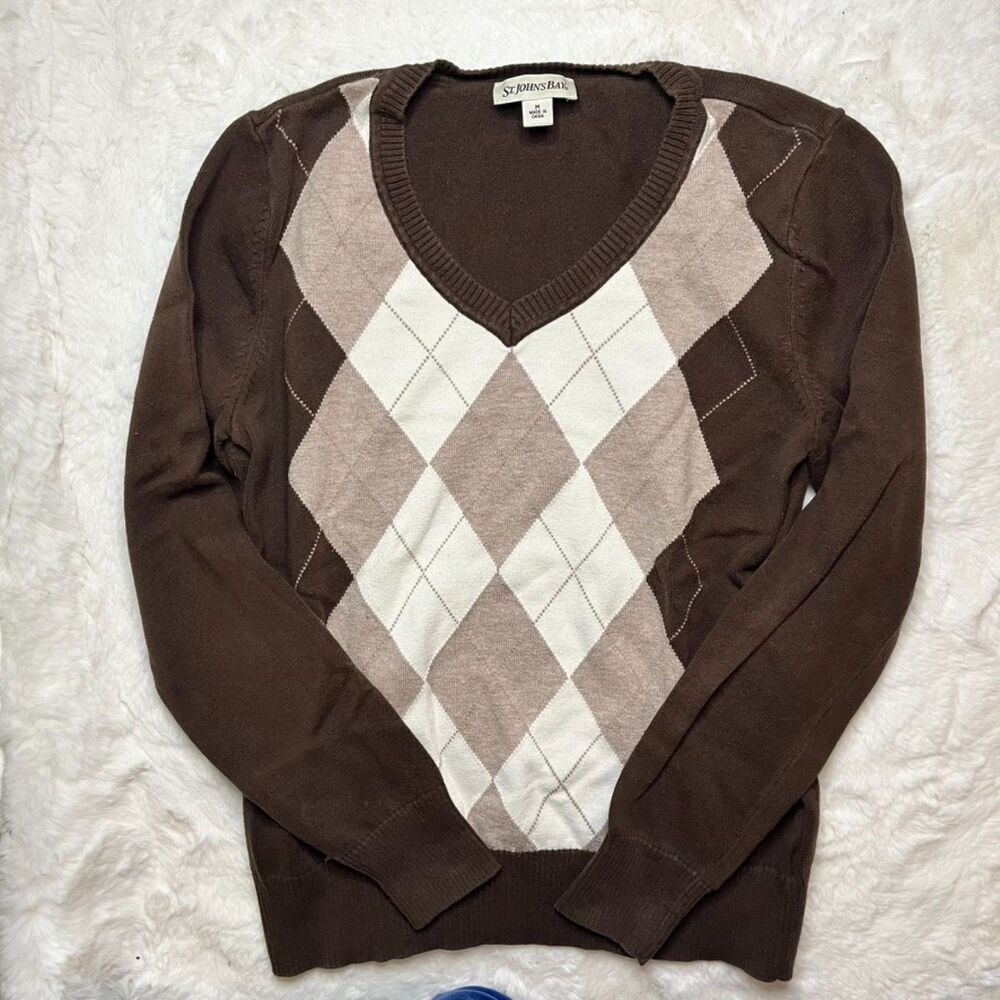 St John's Bay Brown Argyle Sweater